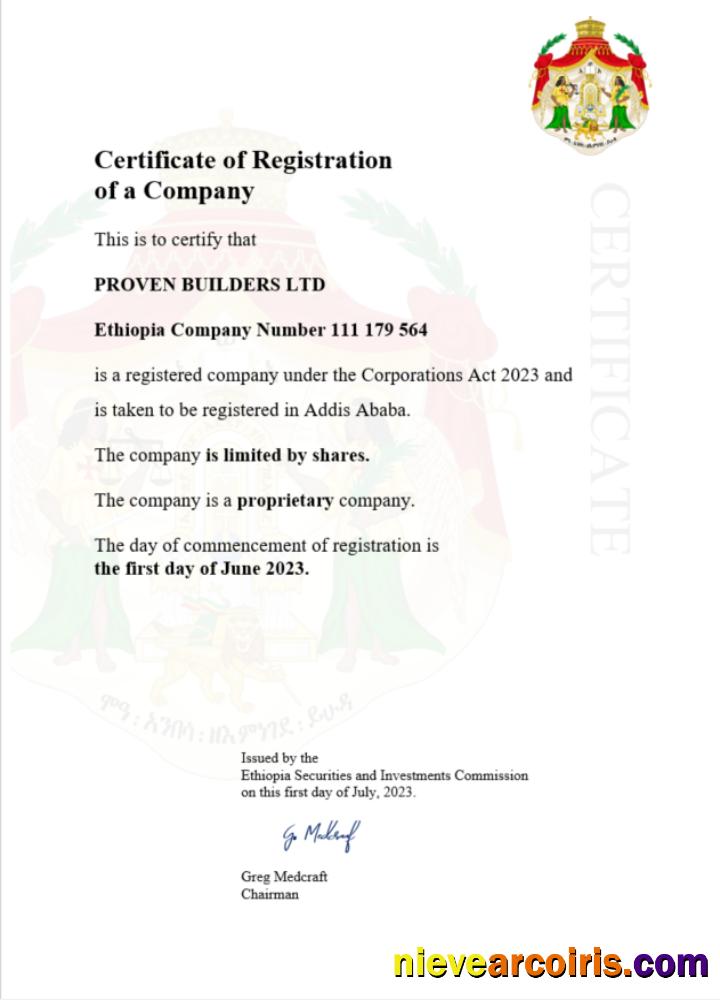 Ethiopia  certificate of registration